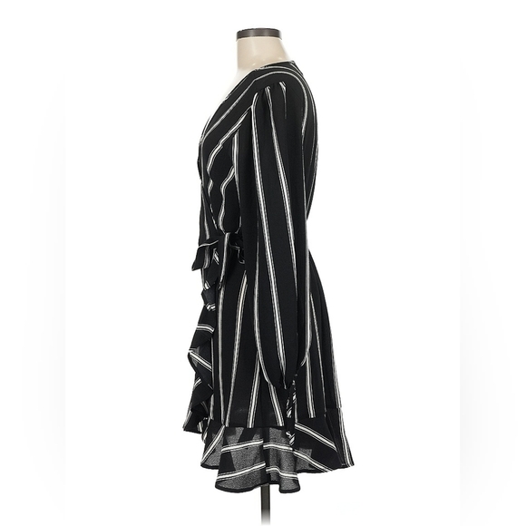 Band of Gypsies Women's Medium Black Pinstripe Faux Wrap Dress - Picture 4 of 16